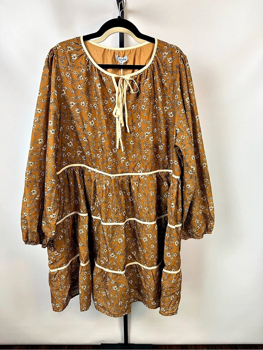 Polagram 3XL Mustard Floral Tiered Boho Babydoll Dress NWT